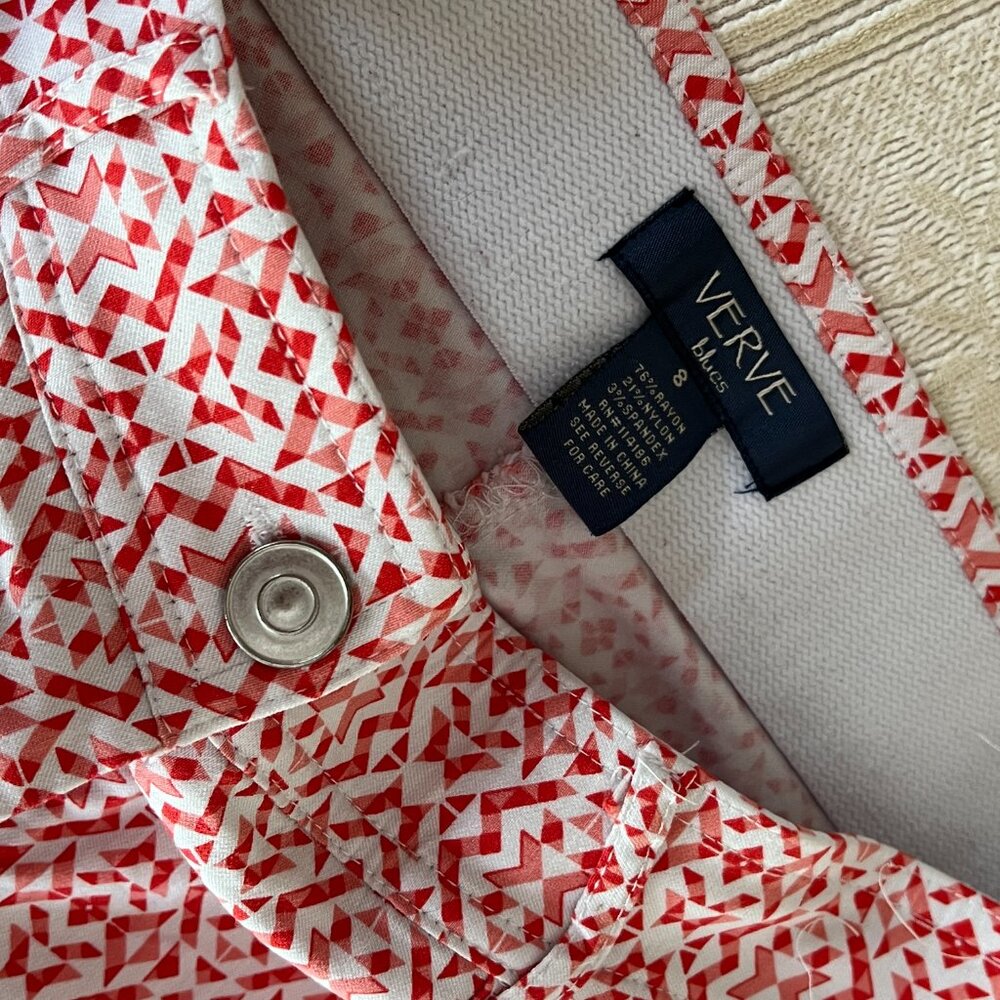 Verve Blues Pants Red White Ankle Comfort Waist Mid Rise Women - Picture 4 of 6